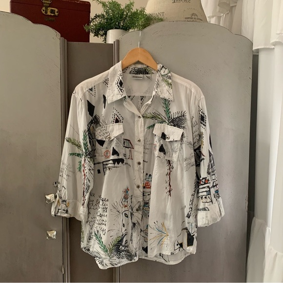 Chico's White and Black Embroidered Shirt - Picture 7 of 7